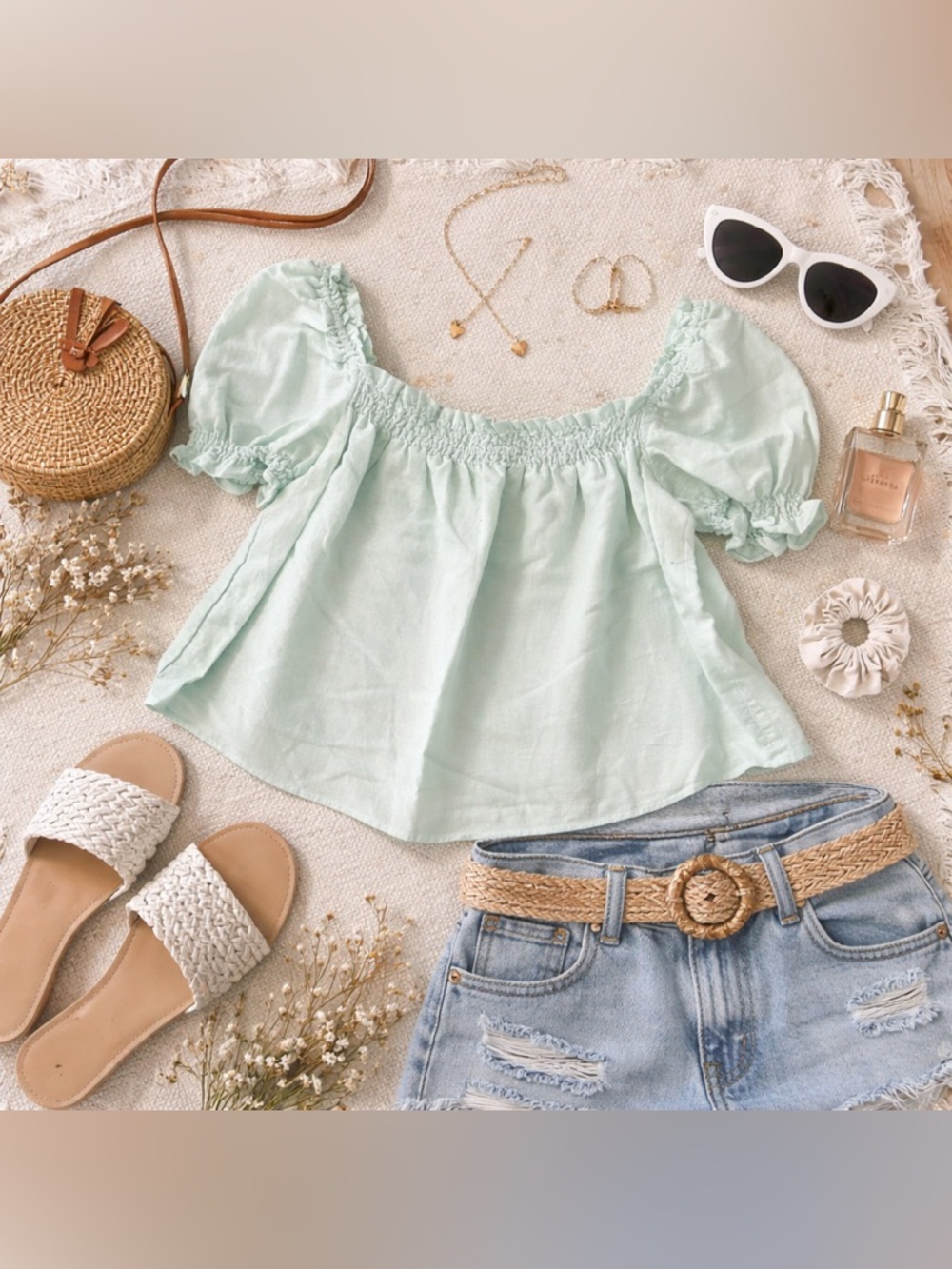 Sunday Best Mint Green Puff Sleeve Off-Shoulder Blouse